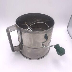 Vtg Halcoware 1260 Stainless Flour Sifter Metal Turning Wood Handle Japan Halco